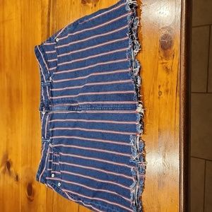 American Eagle Outfitters Blue Denim Mini Skirt with Red & White Stripes